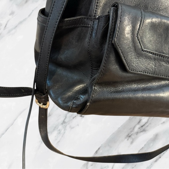 DKNY Vintage Y2K Soft Glossy Black Luster Calf Leather Satchel Bag with Turnlock - Picture 5 of 16